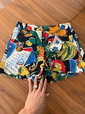 J. Crew Tropical Scallop Hem Shorts - Black Multicolor